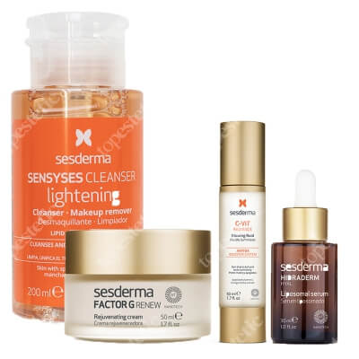 Sesderma Pielęgnacja Regenerująco - Rewitalizująca ZESTAW Krem rozświetlający 50 ml + Serum 30 ml + Regenerujący krem przeciwstarzeniowy 50 ml + Płyn oczyszczający 200 ml