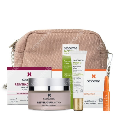 Sesderma Pielęgnacja Rozświetlająca Skóry Dojrzałej ZESTAW Intensywne Serum 12% Ampułki 10 x 1,5 ml + Krem przeciwstarzeniowy 50 ml + Krem pod oczy 15 ml + Kosmetyczka 1 szt