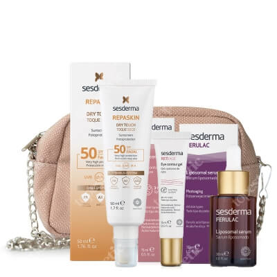 Sesderma Pielęgnacja Odmładzająca Skóry Dojrzałej ZESTAW Serum liposomowe 30 ml + Żel kontur oczu 15 ml + Krem ochronny SPF50, 50 ml + Kosmetyczka 1 szt