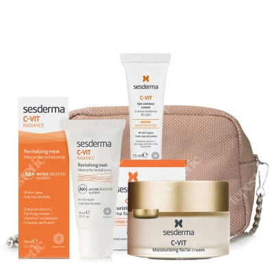 Sesderma Pielęgnacja Rozświetlająca ZESTAW Krem nawilżający 50 ml + Krem pod oczy 15 ml + Rewitalizująca maska 30 ml + Kosmetyczka 1 szt