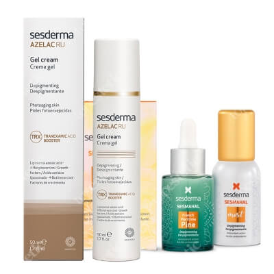 Sesderma Pielęgnacja Rozświetlająco - Depigmentująca ZESTAW Serum zwalczające przebarwienia 30 ml + Mgiełka 30 ml + Krem-Żel depigmentujący 50 ml