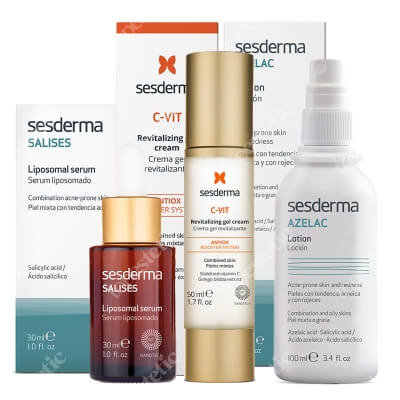 Sesderma Pielęgnacja Skóry Tłustej ZESTAW Serum liposomowe 30 ml + Krem żel 50 ml + Emulsja (głowa, twarz, ciało) 100 ml