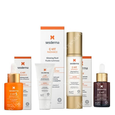 Sesderma Pielęgnacja Skóry z Przebarwieniami ZESTAW Serum do twarzy z witaminą C 30 ml + Serum liposomowe 30 ml + Krem rozświetlający 50 ml + Rewitalizująca maska 30 ml