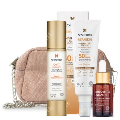 Sesderma Pielęgnacja Wyrównująca Koloryt Skóry ZESTAW Serum liposomowe 30 ml + Krem 30 ml + Emulsja SPF50 50 ml + Kosmetyczka 1 szt