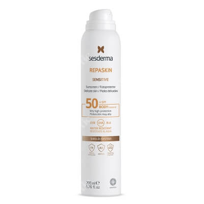 Sesderma Repaskin Aerosol Sensitive SPF 50+ Wodoodporny spray z ochroną przeciwsłoneczną przed UVA, UVB oraz IR do ciała 200 ml