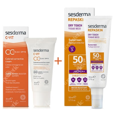 Sesderma Repaskin Dry Touch SPF 50 + C Vit CC Cream SPF 15 ZESTAW Krem ochronny SPF50 nowa formuła 50 ml + Krem CC z ochroną 30 ml