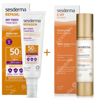 Sesderma Repaskin Dry Touch SPF 50 + C-VIT Radiance ZESTAW Krem ochronny SPF50 50 ml + Krem rozświetlający 50 ml