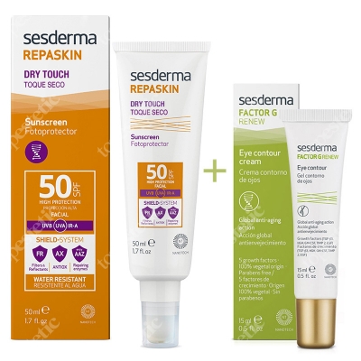 Sesderma Repaskin Dry Touch SPF 50 + Factor G Eye Contour Gel ZESTAW Krem ochronny SPF50 50 ml + Krem pod oczy 15 ml