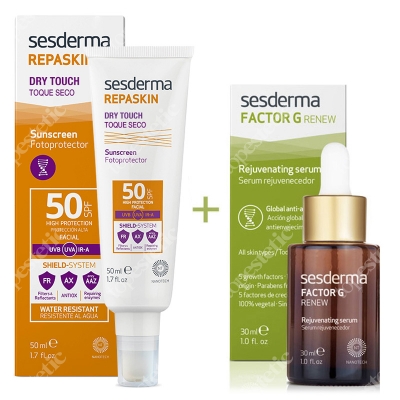 Sesderma Repaskin Dry Touch SPF 50 + Factor G - Rejuvenating Serum ZESTAW Krem ochronny SPF50 50 ml + Serum z pęcherzykami lipidowymi 30 ml