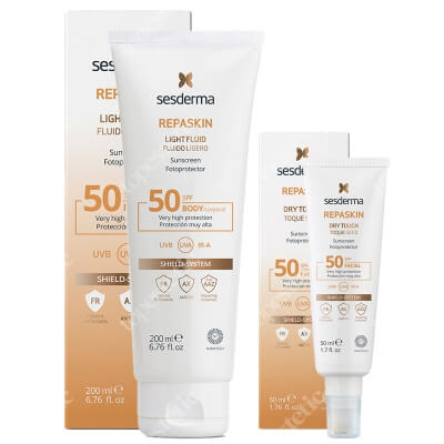 Sesderma Repaskin Dry Touch SPF 50 + Repaskin Fotoprotector SPF 50 ZESTAW Krem ochronny SPF50, 50 ml + Krem-żel do ciała 200 ml