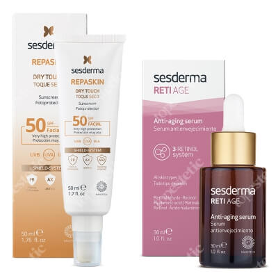 Sesderma Repaskin Dry Touch SPF 50 + Reti Age Serum ZESTAW Krem ochronny SPF50 50 ml + Serum przeciwzmarszczkowe 30 ml