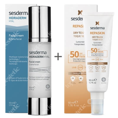 Sesderma Repaskin Dry Touch SPF50 + Hidraderm Hyal ZESTAW Krem ochronny SPF50 50 ml + Krem do twarzy 50 ml