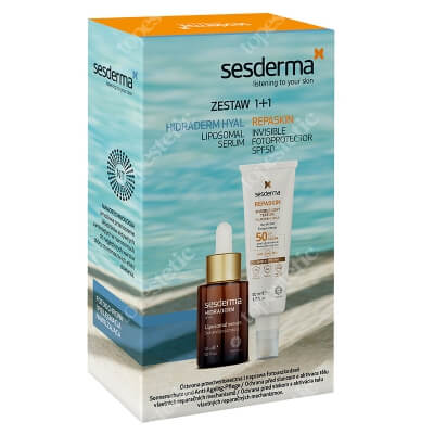 Sesderma Repaskin Fluido Invisible + Hidraderm Hyal Liposomal Serum ZESTAW Emulsja SPF50 50 ml + Serum 30 ml + kartonik