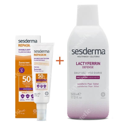 Sesderma Repaskin Fluido Invisible + Lactyferrin Mouth Wash ZESTAW Krem/Żel SPF50 50 ml + Płyn do płukania ust 500 ml