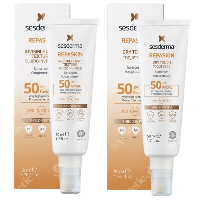 Sesderma Repaskin Fluido Invisible + Repaskin Dry Touch SPF 50 ZESTAW Emulsja SPF50 50 ml + Krem ochronny SPF50, 50 ml