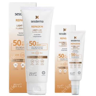 Sesderma Repaskin Fluido Invisible + Repaskin Fotoprotector SPF 50 ZESTAW Emulsja SPF50 50 ml + Krem-żel do ciała 200 ml