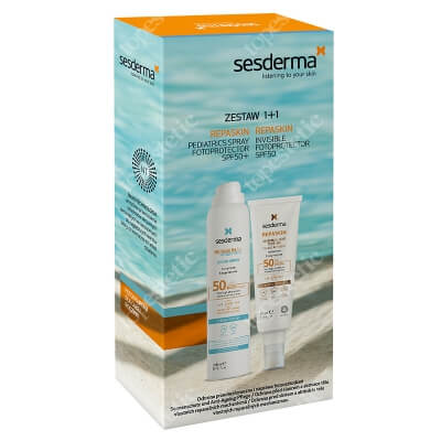 Sesderma Repaskin Fluido Invisible + Repaskin Lotion Body Spray SPF 50+ Baby ZESTAW Emulsja SPF50 50 ml + Spray przeciwsłoneczny dla dzieci 200 ml, Kartonik