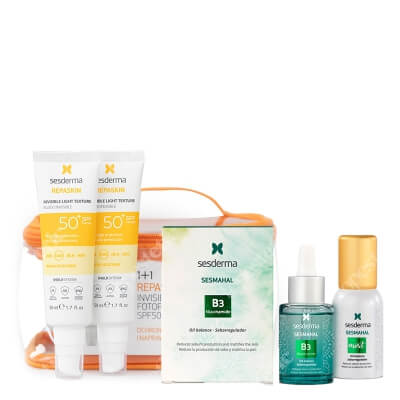 Sesderma Repaskin Fluido Invisible SPF 50+ New x 2 + Sesmahal B3 - Niacinamide + Sesmahal Mist ZESTAW Emulsja 50 ml x 2 + Kosmetyczka + Serum trójcząsteczkowe 30 ml + Mgiełka 30 ml