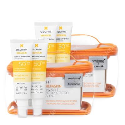 Sesderma Repaskin Fluido Invisible SPF 50 New x 2 x 2 ZESTAW Emulsja 50 ml x 2 + Kosmetyczka x 2