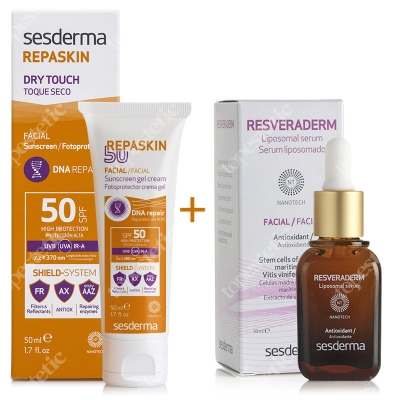 Sesderma Repaskin Fotoprotector SPF50 + Resveraderm Antiox ZESTAW Krem / Żel 50 ml + Serum przeciwstarzeniowe 30 ml