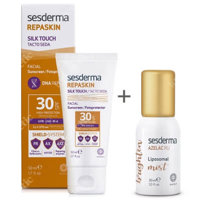 Sesderma Repaskin Silk Touch SPF 30 + Azelac Ru Liposomal Mist ZESTAW Wysoka ochrona przeciwsłoneczna SPF 30 50 ml + Mgiełka depigmentująca 30 ml