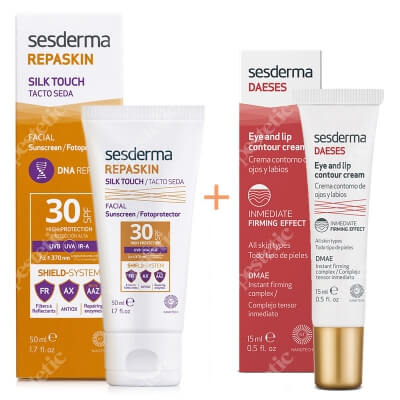 Sesderma Repaskin Silk Touch SPF 30 + Daeses Eye and Lip Contour Cream ZESTAW Wysoka ochrona przeciwsłoneczna SPF 30 50 ml + Krem kontur oczu i ust 15 ml