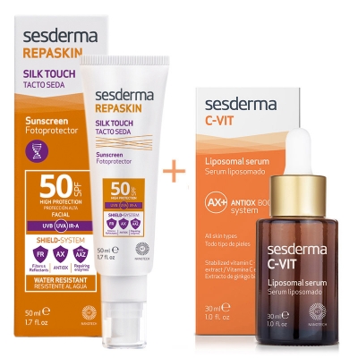 Sesderma Repaskin Silk Touch SPF 50 + C-VIT Liposomal Serum ZESTAW Krem liposomowy SPF 50 50 ml + Serum liposomowe 30 ml