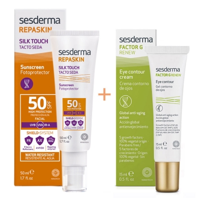 Sesderma Repaskin Silk Touch SPF 50 + Eye Contour Gel Factor G ZESTAW Krem liposomowy SPF 50 50 ml + Krem pod oczy 15 ml