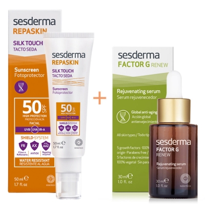 Sesderma Repaskin Silk Touch SPF 50 + Factor G - Rejuvenating Serum ZESTAW Krem liposomowy SPF 50 50 ml + Serum z pęcherzykami lipidowymi 30 ml