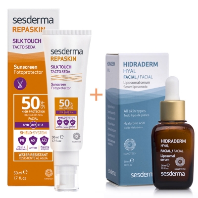Sesderma Repaskin Silk Touch SPF 50 + Hidraderm Hyal Liposomal Serum ZESTAW Krem liposomowy SPF 50 50 ml + Serum 30 ml