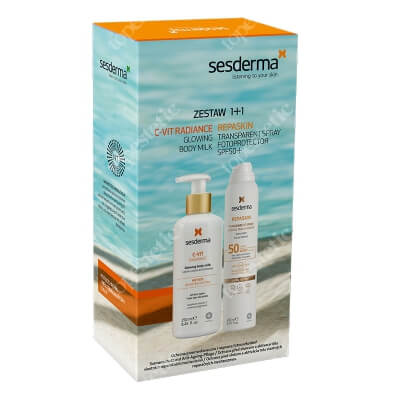 Sesderma Repaskin Transparent Spray Aerosol SPF 50+ + C-VIT Radiance Glowing Body Milk ZESTAW Spray przeciwsłoneczny do ciała 200 ml + Rozświetlające mleczko do ciała 250 ml