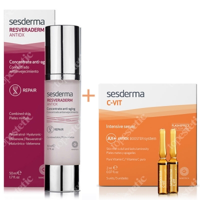 Sesderma Resveraderm Concentrate Anti Aging + C-VIT Intensive Serum ZESTAW Krem-żel przeciwstarzeniowy 50 ml + Intensywne Serum 12% Ampułki 5 x 2 ml