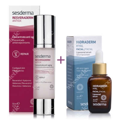 Sesderma Resveraderm Concentrate Anti Aging + Hidraderm Hyal Liposomal Serum ZESTAW Krem-żel przeciwstarzeniowy 50 ml + Serum 30 ml