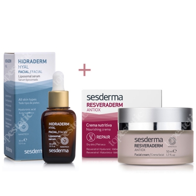 Sesderma Resveraderm Facial Cream + Hidraderm Hyal Liposomal Serum ZESTAW Krem przeciwstarzeniowy 50 ml + Serum 30 ml