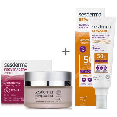 Sesderma Resveraderm Facial Cream + Repaskin Fluido Invisible ZESTAW Krem przeciwstarzeniowy 50 ml + Krem-żel SPF50 50 ml