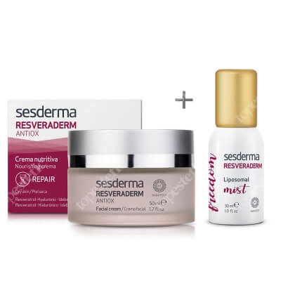 Sesderma Resveraderm Facial Cream + Resveraderm Liposomal Mist ZESTAW Krem przeciwstarzeniowy 50 ml + Mgiełka antyoksydacyjna 30 ml