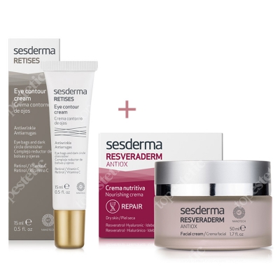 Sesderma Resveraderm Facial Cream + Retises 0,05% ZESTAW Krem przeciwstarzeniowy 50 ml + Przeciwzmarszczkowy krem pod oczy 15 ml