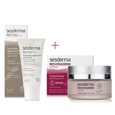 Sesderma Resveraderm Facial Cream + Retises 0,5% ZESTAW Krem przeciwstarzeniowy 50 ml + Regenerujący krem przeciwzmarszczkowy 30 ml