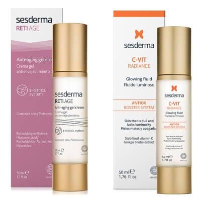 Sesderma Reti Age Anti-Aging Gel Cream + C-VIT Radiance ZESTAW Krem-żel przeciwstarzeniowy 50 ml + Krem rozświetlający 50 ml