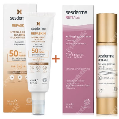 Sesderma Reti Age Anti-Aging Gel Cream + Repaskin Fluido Invisible ZESTAW Krem-żel przeciwstarzeniowy 50 ml + Krem/Żel SPF50 50 ml