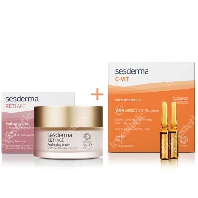 Sesderma Reti Age Cream Anti Aging + C-VIT Intensive Serum ZESTAW Krem przeciwzmarszczkowy 50 ml + Intensywne Serum 12% Ampułki 5 x 2 ml