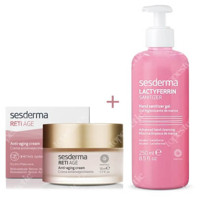 Sesderma Reti Age Cream Anti Aging + Lactyferrin Hand Sanitizer Gel ZESTAW Krem przeciwzmarszczkowy 50 ml + Żel do dezynfekcji rąk 250 ml