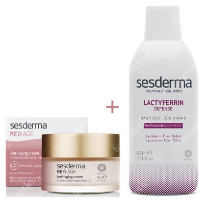 Sesderma Reti Age Cream Anti Aging + Lactyferrin Mouth Wash ZESTAW Krem przeciwzmarszczkowy 50 ml + Płyn do płukania ust 500 ml