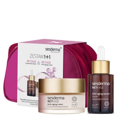 Sesderma Reti Age Cream + Reti Age Serum ZESTAW Krem przeciwzmarszczkowy 50 ml + Serum przeciwzmarszczkowe 30 ml + Kosmetyczka