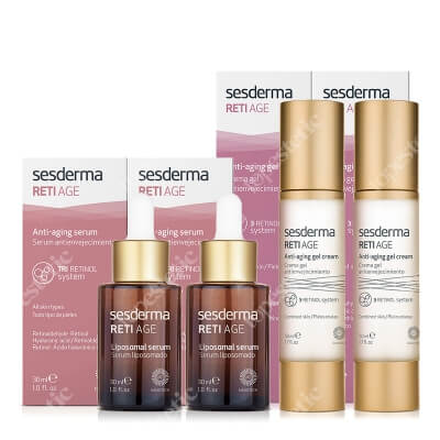 Sesderma Reti Age Serum 2 za 1 + Reti Age Anti-Aging Gel Cream 2 za 1 ZESTAW Serum przeciwzmarszczkowe 30 ml x 2 + Krem-żel przeciwstarzeniowy 50 ml x 2