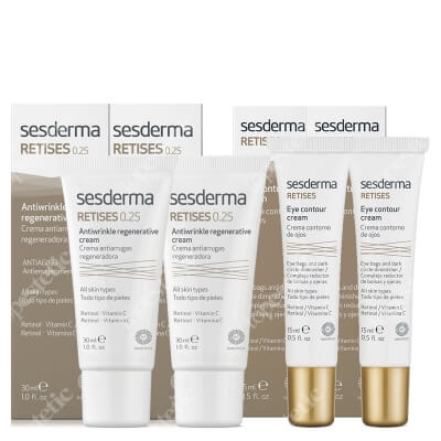 Sesderma Retises 0,25% 2 za 1 + Retises Eye Contour Cream 2 za 1 ZESTAW Regenerujący krem przeciwzmarszczkowy 30 ml x 2 + Przeciwzmarszczkowy krem pod oczy 15 ml x 2