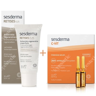 Sesderma Retises 0,25% + C-VIT 12% ZESTAW Regenerujący krem przeciwzmarszczkowy 30 ml + Serum Ampułki 5 x 2 ml