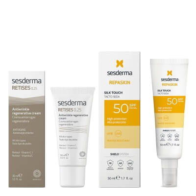 Sesderma Retises 0,25% + Repaskin Silk Touch SPF 50 ZESTAW Regenerujący krem przeciwzmarszczkowy 30 ml + Krem liposomowy SPF 50 50 ml