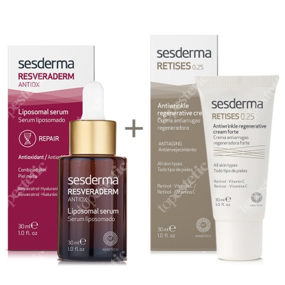 Sesderma Retises 0,25% + Resveraderm Liposomal Serum ZESTAW Regenerujący krem przeciwzmarszczkowy 30 ml + Serum liposomowe 30 ml