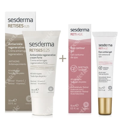 Sesderma Retises 0,25% + Reti Age Eye Contour Gel ZESTAW Regenerujący krem przeciwzmarszczkowy 30 ml + Krem kontur oczu 15 ml